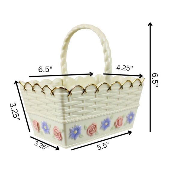 Lenox Spring Garden Woven Porcelain Handled Basket Gold Trim Cottagecore Kitsch - Picture 7 of 9
